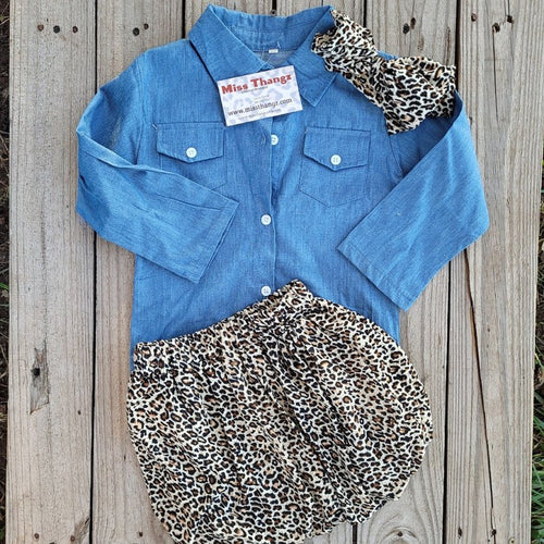 Denim tee and leopard skirt - Miss Thangz