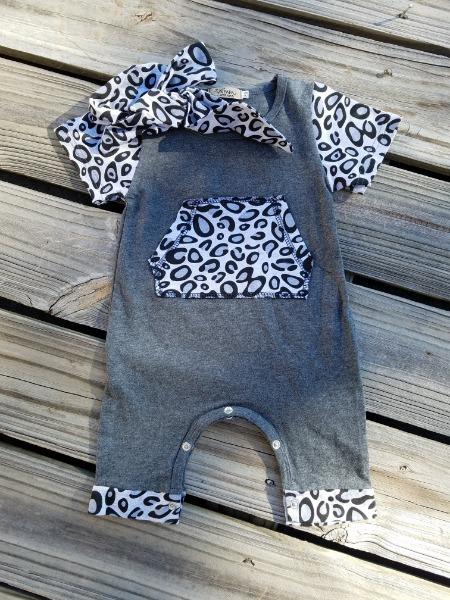 Gray leopard infant jump suit - Miss Thangz