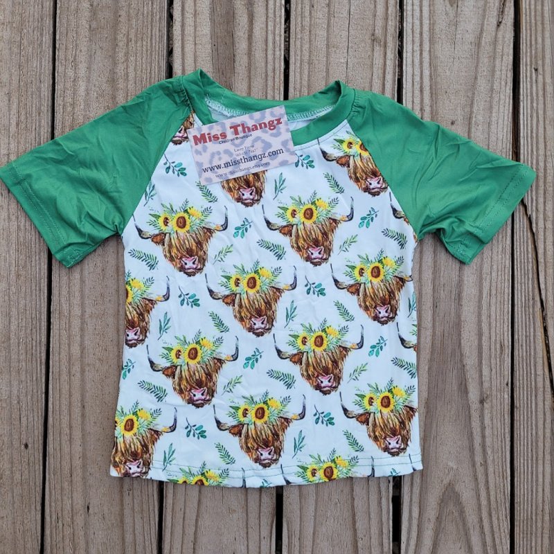 Green Highland Cows Girls Top - Miss Thangz