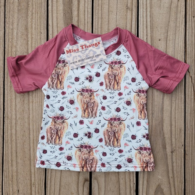 Maroon Highland Cows Girls Top - Miss Thangz