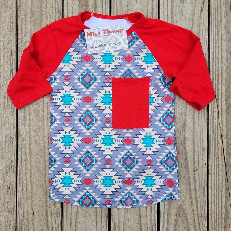 Mint and Red Aztec tee for Boys - Miss Thangz