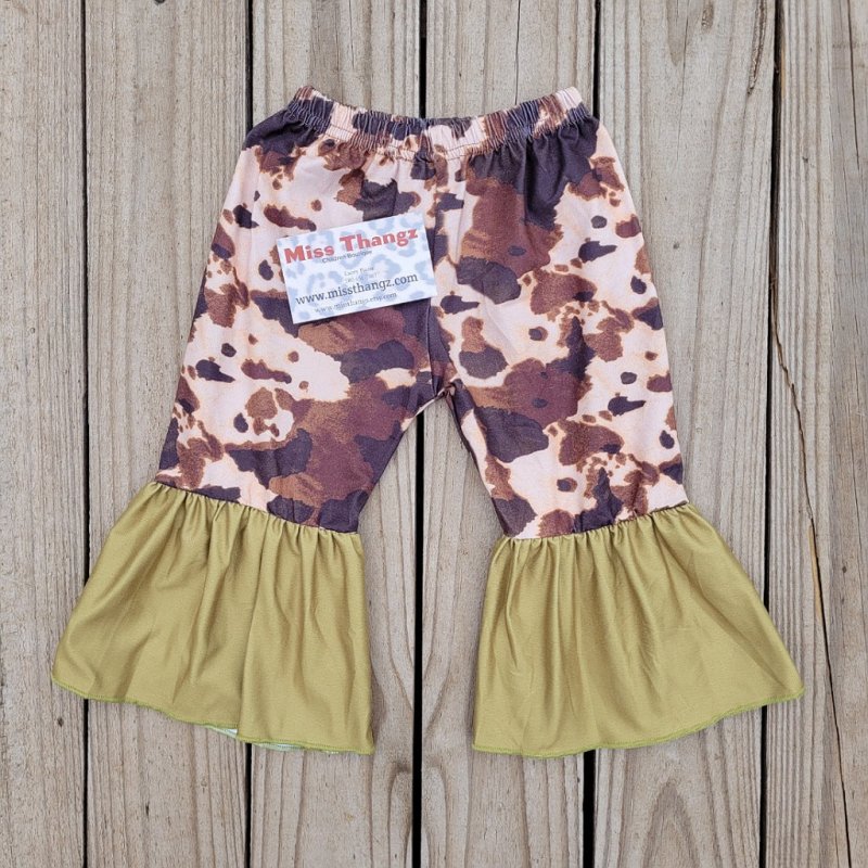 Olive green cow print bell Bottom Pants - Miss Thangz