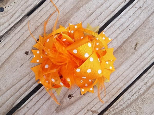 Orange pokla dot feather bow - Miss Thangz