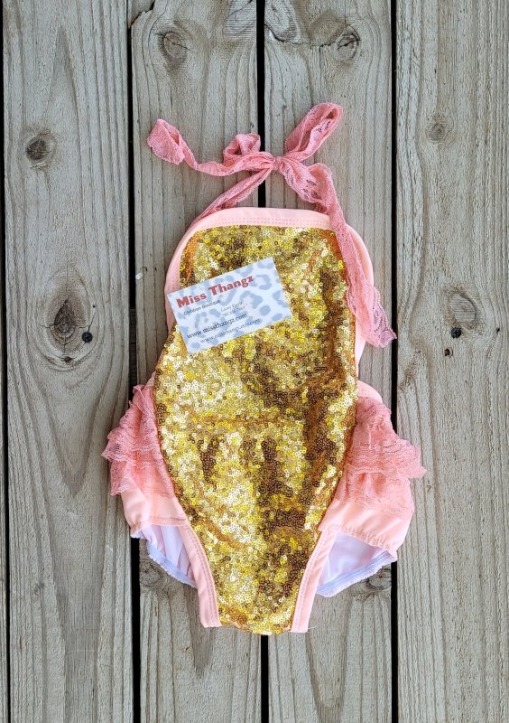 Peach Sequin Romper - Miss Thangz