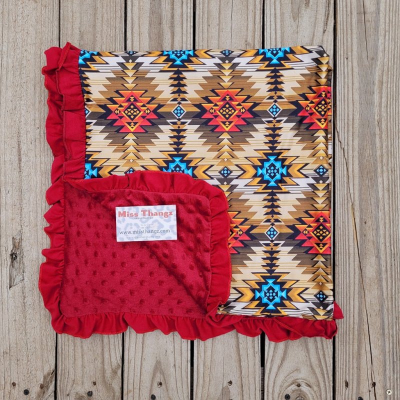 Red Atzec Minky blanket - Miss Thangz