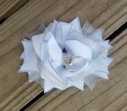 Silver glitter and white bow - Miss Thangz