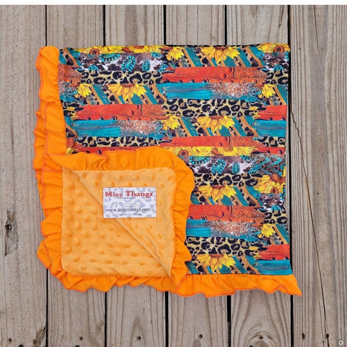 Sunflower and Cow Print Minky blanket - Miss Thangz