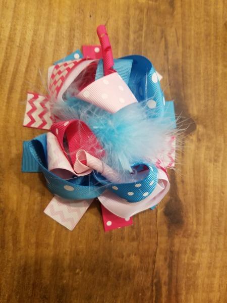 Turquoise and hot pink bow - Miss Thangz