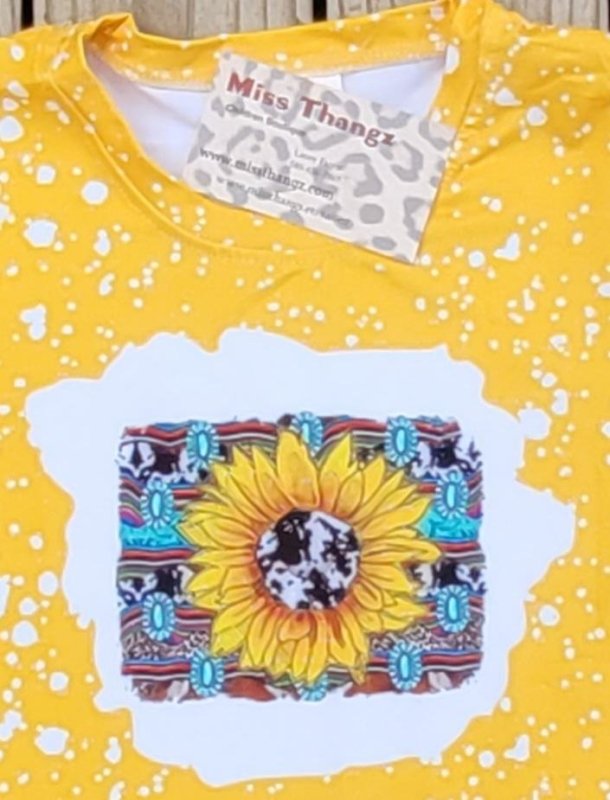 Yellow sunflower bleached Toddler Girl Tee Shirt - Miss Thangz