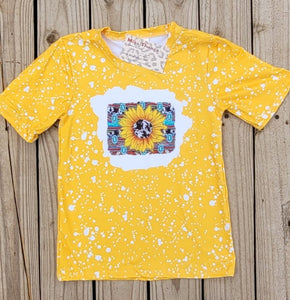 Yellow sunflower bleached Toddler Girl Tee Shirt - Miss Thangz